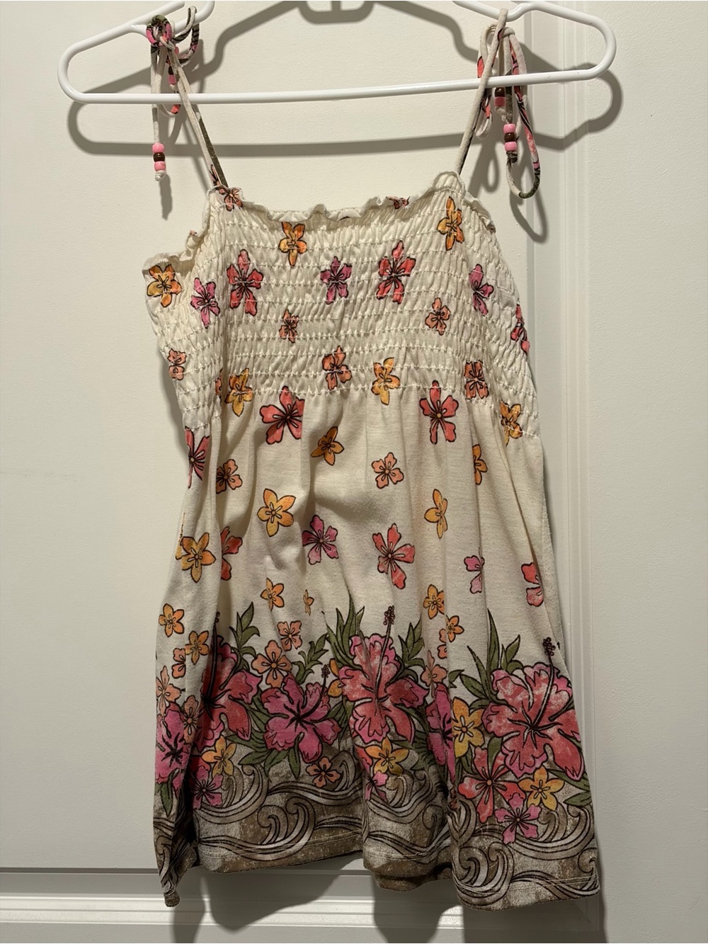 OP Cream Floral tank top with Pink & Yellow Flowers